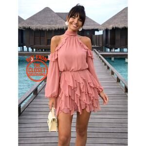 ZARA Pink High Collar Ruffle Mini Dress 💗✨ | Size L | NWT | Blogger Fave